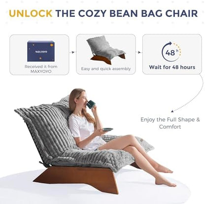 MAXYOYO Adjustable Living Room Chair, 3-Position Bean Bag Chair with Removable Cover, Upholstered Accent Chair with Frame, Soft Reclining Lounge for Bedroom, Apartment, Office, Beige