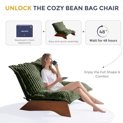 MAXYOYO Adjustable Living Room Chair, 3-Position Bean Bag Chair with Removable Cover, Upholstered Accent Chair with Frame, Soft Reclining Lounge for Bedroom, Apartment, Office, Beige