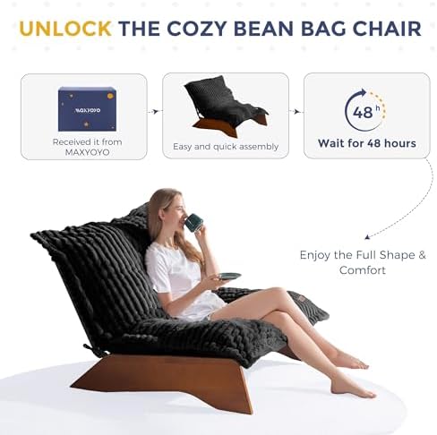MAXYOYO Adjustable Living Room Chair, 3-Position Bean Bag Chair with Removable Cover, Upholstered Accent Chair with Frame, Soft Reclining Lounge for Bedroom, Apartment, Office, Beige