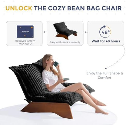 MAXYOYO Adjustable Living Room Chair, 3-Position Bean Bag Chair with Removable Cover, Upholstered Accent Chair with Frame, Soft Reclining Lounge for Bedroom, Apartment, Office, Beige