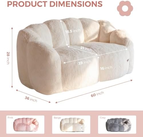 MAXYOYO Bean Bag Chair for Adults, Floral Shaped Bean Bag Sofa, Ultra Soft Faux Fur Floor Sofa, Large Reading Chair for Living Room Bedroom, Beige, Single