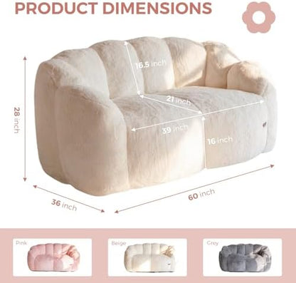 MAXYOYO Bean Bag Chair for Adults, Floral Shaped Bean Bag Sofa, Ultra Soft Faux Fur Floor Sofa, Large Reading Chair for Living Room Bedroom, Beige, Single