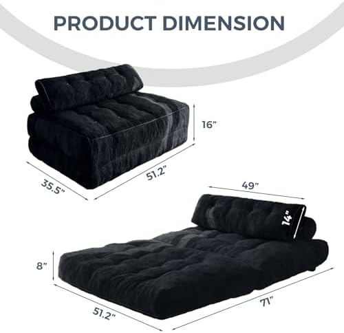 MAXYOYO Folding Sofa Bed, Convertible Sleeper Chair with Pillow Foldable Mattress with Back Support, Portable Fold Out Chair Bed Comfy Floor Sofa Lounge for Living Room Bedroom, Dark Grey, Single