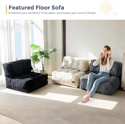 MAXYOYO Adjustable Floor Sofa Couch with Pillow, Multi-Functional Bean Bag Bed, 5-Position Foldable Lazy Sofa Sleeper Bed with Armrest, Versatile Floor Seating for Reading Gaming, Green, Single