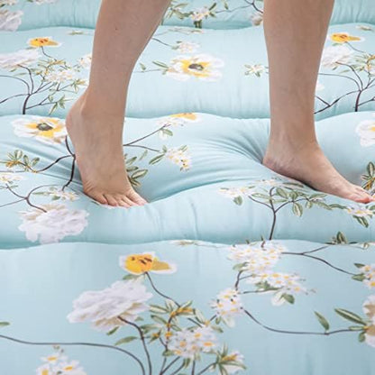 MAXYOYO Japanese Futon Mattress Floor Mattress Sleeping Pad Foldable Bed Roll Up Camping Cushion Floor Lounger Bed Couches and Sofas Couch Topper, Black Floral, Full Size