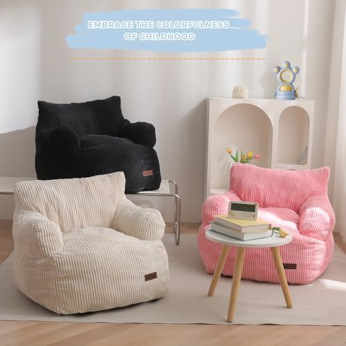 MAXYOYO Kids Bean Bag Chair, Stuffed Toddler Bean Bag Sofa with Filler Bean Bag Chair for Boys and Girls, Lazy Sofa with Pocket Floor Chair for Gaming, Reading, Pink