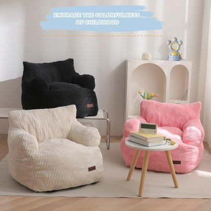 MAXYOYO Kids Bean Bag Chair, Stuffed Toddler Bean Bag Sofa with Filler Bean Bag Chair for Boys and Girls, Lazy Sofa with Pocket Floor Chair for Gaming, Reading, Pink