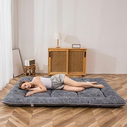 MAXYOYO Japanese Futon Mattress Floor Mattress Sleeping Pad Foldable Bed Roll Up Camping Cushion Floor Lounger Bed Couches and Sofas Couch Topper, Black Floral, Full Size