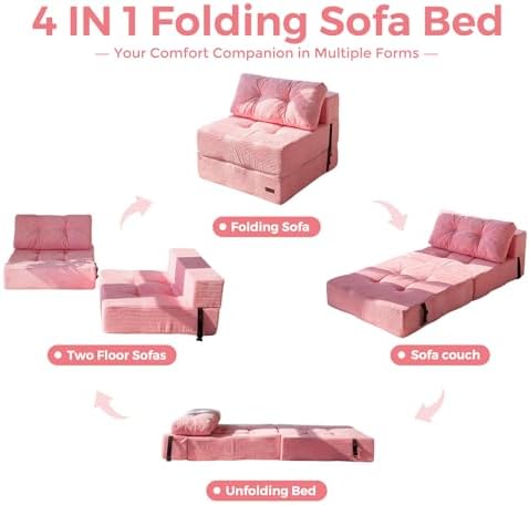 MAXYOYO Folding Sofa Bed, Convertible Sofa Bed with High-Density Support Foam, Portable 4 in 1 Fold Out Chair to Floor Lounger, Versatile Floor Couch for Living Room Bedroom, Dark Grey