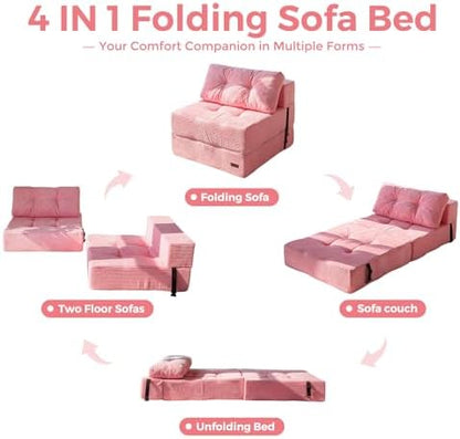MAXYOYO Folding Sofa Bed, Convertible Sofa Bed with High-Density Support Foam, Portable 4 in 1 Fold Out Chair to Floor Lounger, Versatile Floor Couch for Living Room Bedroom, Dark Grey