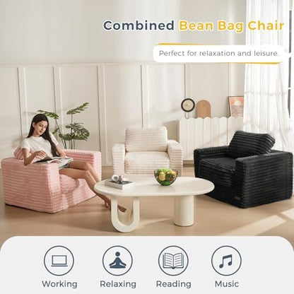 MAXYOYO Giant Bean Bag Chair for Adults, Upholstered Loveseat Floor Sofa with Pillows and Armrests, Large Bean Bag Sofa Plush Chair Bean Bag Couch for Bedroom Living Room, Grey