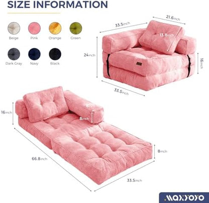MAXYOYO Folding Sofa Bed, L-Shaped Convertible Sofa Bed with Armrest Foldable Sleeper Sofa with Pillow, Portable Fold Out Chair Bed Comfy Floor Lounge for Living Room Bedroom, Dark Grey