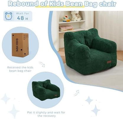 MAXYOYO Kids Sherpa Bean Bag Chair, Boucle Toddler Chair Toddler Bean Bag Couch for Girls and Boys, Teddy Lazy Sofa with Pocket for Playing, Green