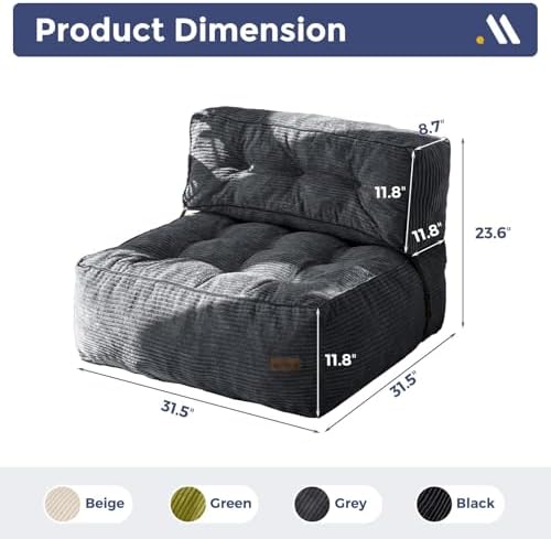 MAXYOYO Adjustable Floor Sofa Couch with Pillow, Multi-Functional Bean Bag Bed, 5-Position Foldable Lazy Sofa Sleeper Bed with Armrest, Versatile Floor Seating for Reading Gaming, Green, Single