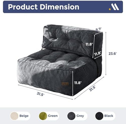 MAXYOYO Adjustable Floor Sofa Couch with Pillow, Multi-Functional Bean Bag Bed, 5-Position Foldable Lazy Sofa Sleeper Bed with Armrest, Versatile Floor Seating for Reading Gaming, Green, Single