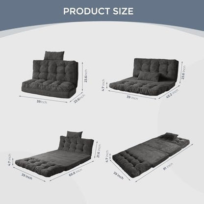 MAXYOYO Bean Bag Bed Tufted Folding Sofa Bed with Pillows, Extra Thick and Long Floor Mattress for Adults, Single Couch Bed for Bedroom Living Room, Beige, 30x91 Inch