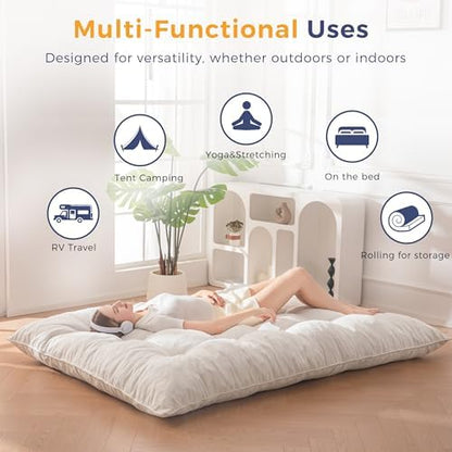 MAXYOYO Japanese Floor Mattress Full Size, 6" Foldable Futon Mattress Tufted Roll Up Floor Bed, Thick Chenille Tatami Mat Sleeping Pad for Camping Guest Room Dormitory Bedroom RV, Navy