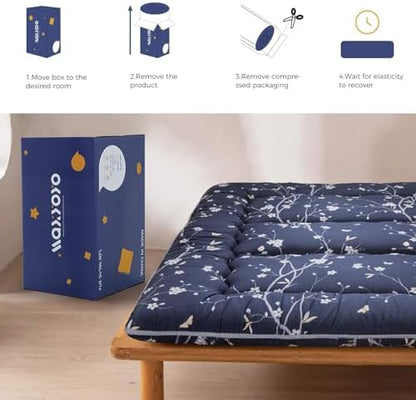 MAXYOYO Japanese Futon Mattress Floor Mattress Sleeping Pad Foldable Bed Roll Up Camping Cushion Floor Lounger Bed Couches and Sofas Couch Topper, Black Floral, Full Size