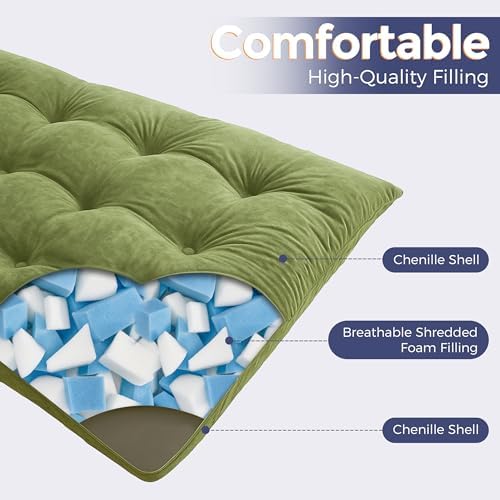 MAXYOYO Japanese Floor Mattress Full Size, 6" Foldable Futon Mattress Tufted Roll Up Floor Bed, Thick Chenille Tatami Mat Sleeping Pad for Camping Guest Room Dormitory Bedroom RV, Navy