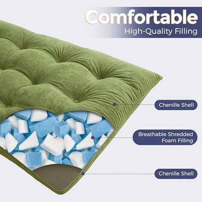 MAXYOYO Japanese Floor Mattress Full Size, 6" Foldable Futon Mattress Tufted Roll Up Floor Bed, Thick Chenille Tatami Mat Sleeping Pad for Camping Guest Room Dormitory Bedroom RV, Navy