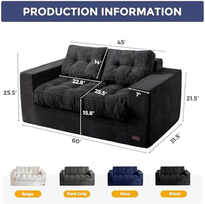 MAXYOYO Bean Bag Chair for Adults, Upholstered Floor Sofa with Armrests, Loveseat Boneless Couch with Tufted Cushion &amp; Backrest, Sofa in A Box, Large Bean Bag Couch for Bedroom Living Room, Dark Grey
