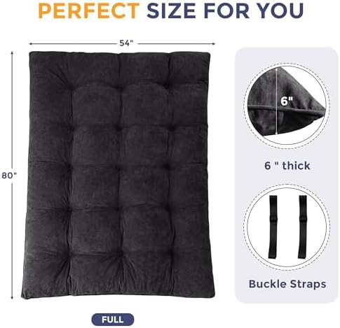 MAXYOYO Japanese Floor Mattress Full Size, 6" Foldable Futon Mattress Tufted Roll Up Floor Bed, Thick Chenille Tatami Mat Sleeping Pad for Camping Guest Room Dormitory Bedroom RV, Navy
