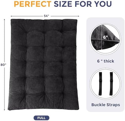 MAXYOYO Japanese Floor Mattress Full Size, 6" Foldable Futon Mattress Tufted Roll Up Floor Bed, Thick Chenille Tatami Mat Sleeping Pad for Camping Guest Room Dormitory Bedroom RV, Navy