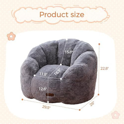 MAXYOYO Kids Bean Bag Chair, Floral Shaped Bean Bag Sofa, Plush Faux Fur Toddler Couch with Petal Backrest for Boys Girls, Stuffed Cozy Sofa for Nursery, Bedroom, Pink