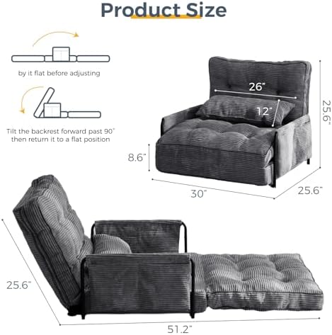 MAXYOYO Adjustable Floor Sofa Couch with Pillow, Multi-Functional Bean Bag Bed, 5-Position Foldable Lazy Sofa Sleeper Bed with Armrest, Versatile Floor Seating for Reading Gaming, Green, Single