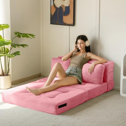 MAXYOYO Convertible Sofa Bed, Fold Out Loveseat Sleeper Sofa with Pillow, 4 in 1 Tufted Folding Couch Bed Foam Floor Couch, Lazy Chair for Living Room Bedroom Guest Room, Dark Grey