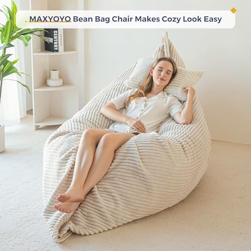 MAXYOYO Giant Bean Bag Chair with Pillow, 3 in 1 Convertible Bean Bag Chair for Adults with Removable Cover, Floor Cushion Stuffed Floor Lounger for Living Room Bedroom, Grey