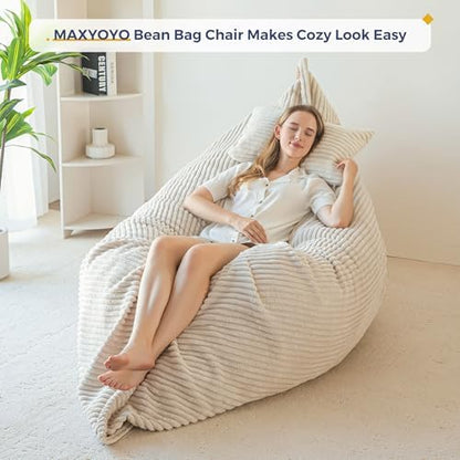 MAXYOYO Giant Bean Bag Chair with Pillow, 3 in 1 Convertible Bean Bag Chair for Adults with Removable Cover, Floor Cushion Stuffed Floor Lounger for Living Room Bedroom, Grey