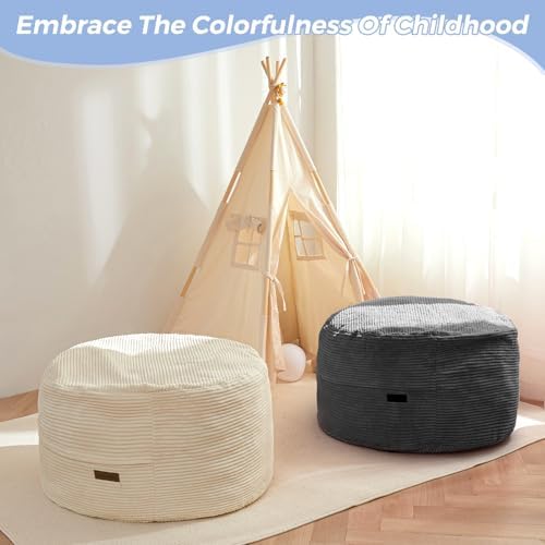 MAXYOYO Bean Bag Chair Bed for Kids, Convertible Bean Bag Folds from Lazy Chair to Floor Mattress Bed, Machine Washable Corded Fabric, Stuffed Floor Sofa Couch for Boys and Girls, Dark Grey