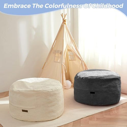MAXYOYO Bean Bag Chair Bed for Kids, Convertible Bean Bag Folds from Lazy Chair to Floor Mattress Bed, Machine Washable Corded Fabric, Stuffed Floor Sofa Couch for Boys and Girls, Dark Grey