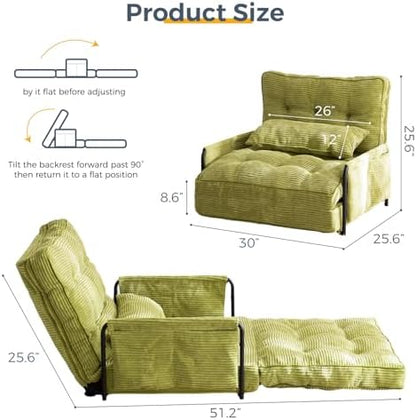MAXYOYO Adjustable Floor Sofa Couch with Pillow, Multi-Functional Bean Bag Bed, 5-Position Foldable Lazy Sofa Sleeper Bed with Armrest, Versatile Floor Seating for Reading Gaming, Green, Single
