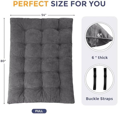 MAXYOYO Japanese Floor Mattress Full Size, 6" Foldable Futon Mattress Tufted Roll Up Floor Bed, Thick Chenille Tatami Mat Sleeping Pad for Camping Guest Room Dormitory Bedroom RV, Navy