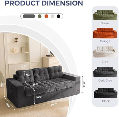 MAXYOYO Bean Bag Chair for Adults, Upholstered Floor Sofa with Armrests, Loveseat Boneless Couch with Tufted Cushion &amp; Backrest, Sofa in A Box, Large Bean Bag Couch for Bedroom Living Room, Black