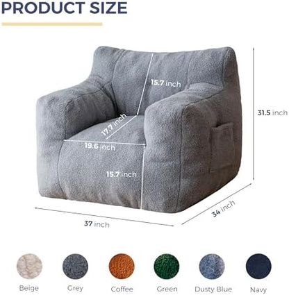 MAXYOYO Kids Sherpa Bean Bag Chair, Boucle Toddler Chair Toddler Bean Bag Couch for Girls and Boys, Teddy Lazy Sofa with Pocket for Playing, Green
