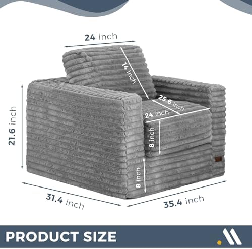 MAXYOYO Giant Bean Bag Chair for Adults, Upholstered Loveseat Floor Sofa with Pillows and Armrests, Large Bean Bag Sofa Plush Chair Bean Bag Couch for Bedroom Living Room, Grey