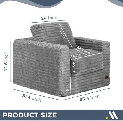 MAXYOYO Giant Bean Bag Chair for Adults, Upholstered Loveseat Floor Sofa with Pillows and Armrests, Large Bean Bag Sofa Plush Chair Bean Bag Couch for Bedroom Living Room, Grey