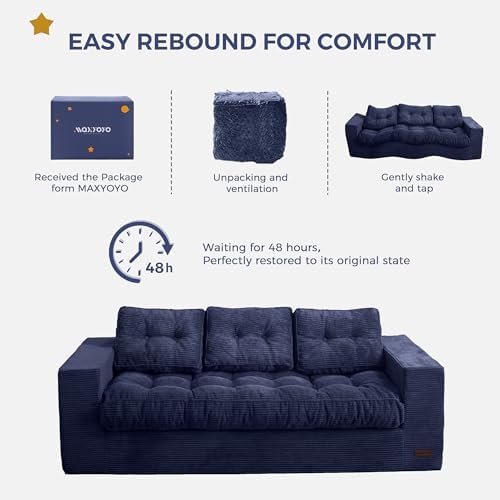 MAXYOYO Bean Bag Chair for Adults, Upholstered Floor Sofa with Armrests, Loveseat Boneless Couch with Tufted Cushion &amp; Backrest, Sofa in A Box, Large Bean Bag Couch for Bedroom Living Room, Dark Grey