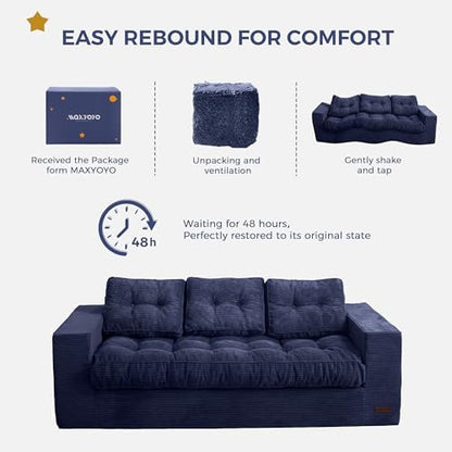 MAXYOYO Bean Bag Chair for Adults, Upholstered Floor Sofa with Armrests, Loveseat Boneless Couch with Tufted Cushion &amp; Backrest, Sofa in A Box, Large Bean Bag Couch for Bedroom Living Room, Dark Grey
