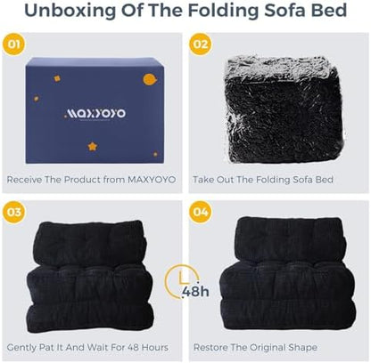 MAXYOYO Folding Sofa Bed, Convertible Sleeper Chair with Pillow Foldable Mattress with Back Support, Portable Fold Out Chair Bed Comfy Floor Sofa Lounge for Living Room Bedroom, Dark Grey, Single