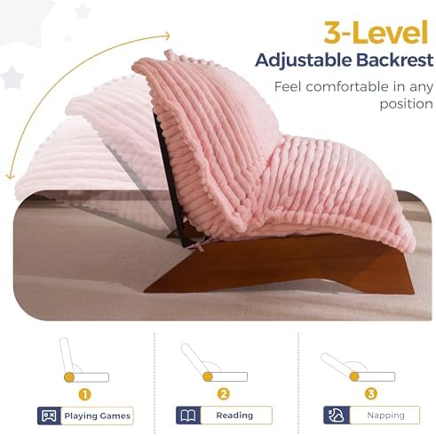 MAXYOYO Adjustable Living Room Chair, 3-Position Bean Bag Chair with Removable Cover, Upholstered Accent Chair with Frame, Soft Reclining Lounge for Bedroom, Apartment, Office, Beige