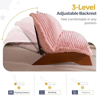 MAXYOYO Adjustable Living Room Chair, 3-Position Bean Bag Chair with Removable Cover, Upholstered Accent Chair with Frame, Soft Reclining Lounge for Bedroom, Apartment, Office, Beige