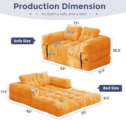MAXYOYO Folding Sofa Bed, L-Shaped Convertible Sofa Bed with Armrest Foldable Sleeper Sofa with Pillow, Portable Fold Out Chair Bed Comfy Floor Lounge for Living Room Bedroom, Dark Grey