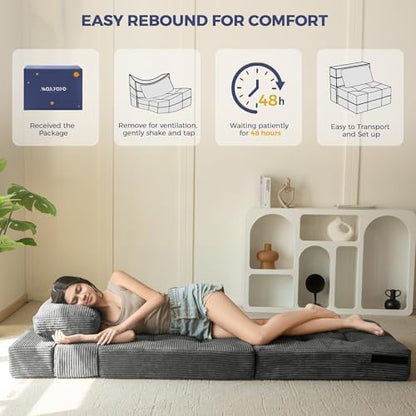 MAXYOYO Convertible Sofa Bed, Fold Out Loveseat Sleeper Sofa with Pillow, 4 in 1 Tufted Folding Couch Bed Foam Floor Couch, Lazy Chair for Living Room Bedroom Guest Room, Dark Grey