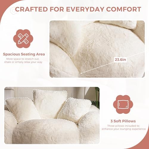 MAXYOYO Bean Bag Chair for Adults, Floral Shaped Bean Bag Sofa, Ultra Soft Faux Fur Floor Sofa, Large Reading Chair for Living Room Bedroom, Beige, Single