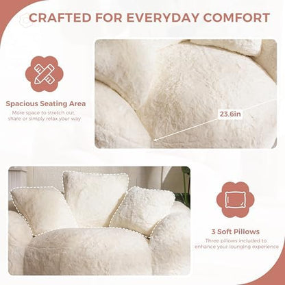 MAXYOYO Bean Bag Chair for Adults, Floral Shaped Bean Bag Sofa, Ultra Soft Faux Fur Floor Sofa, Large Reading Chair for Living Room Bedroom, Beige, Single
