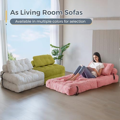MAXYOYO Folding Sofa Bed, Convertible Sleeper Chair with Pillow Foldable Mattress with Back Support, Portable Fold Out Chair Bed Comfy Floor Sofa Lounge for Living Room Bedroom, Dark Grey, Single
